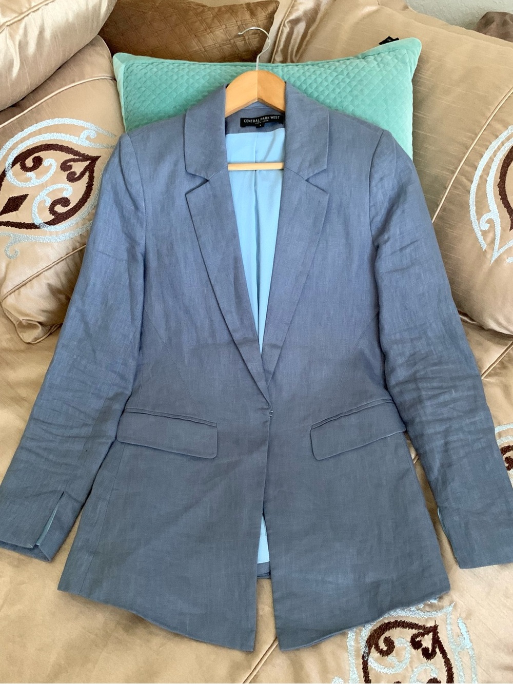 Central Park West Dusty Blue Linen Blazer